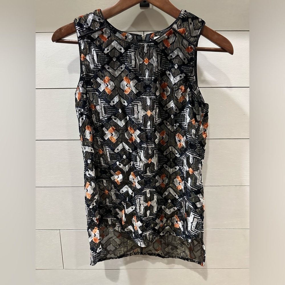 Anthropologie Meadow Rue Sleeveless Velvet Top - Black, Orange- size X-Small